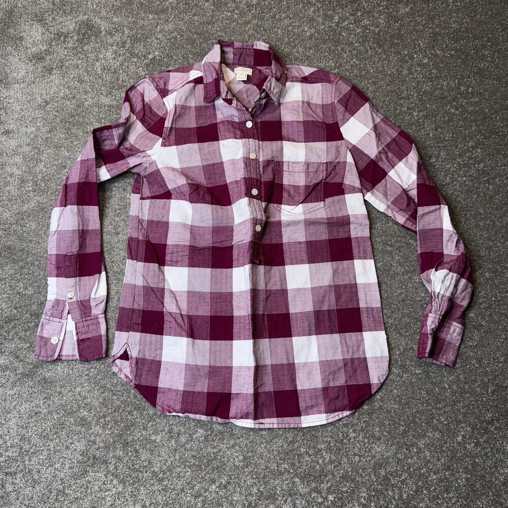 J.Crew C9974 Plaid Popover Shirt XS Burgundy Check 100%‎ Cotton FA15 Fall Top